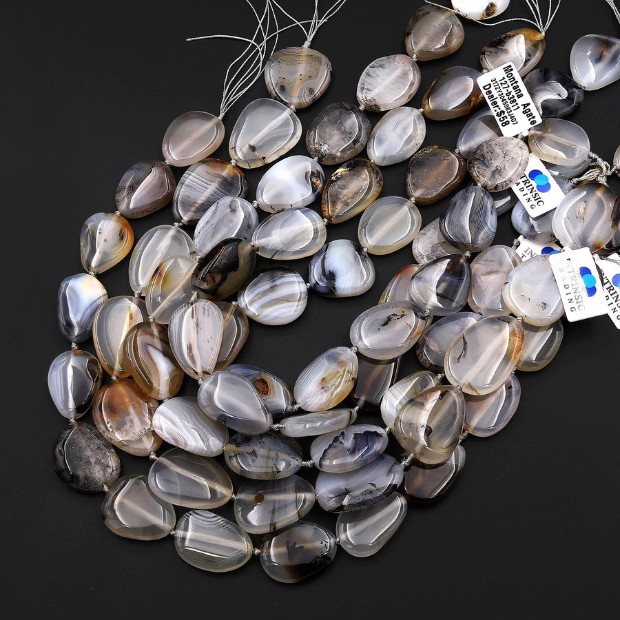 AAA Natural Montana Agate Freeform Oval Focal Beads Highly Polished Amazing Scenic Pattern Dendritic Matrix 15.5" Strand