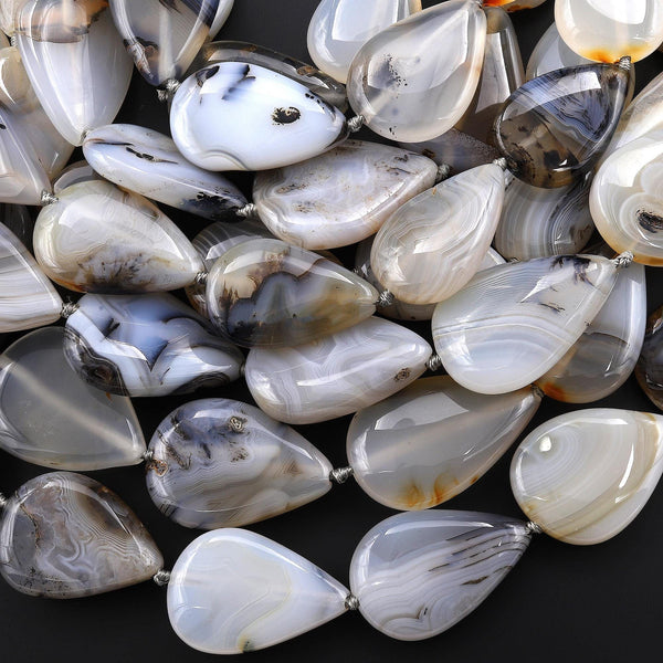 AAA Natural Montana Agate Smooth Teardrop Focal Beads Vertically Drilled 15.5" Strand