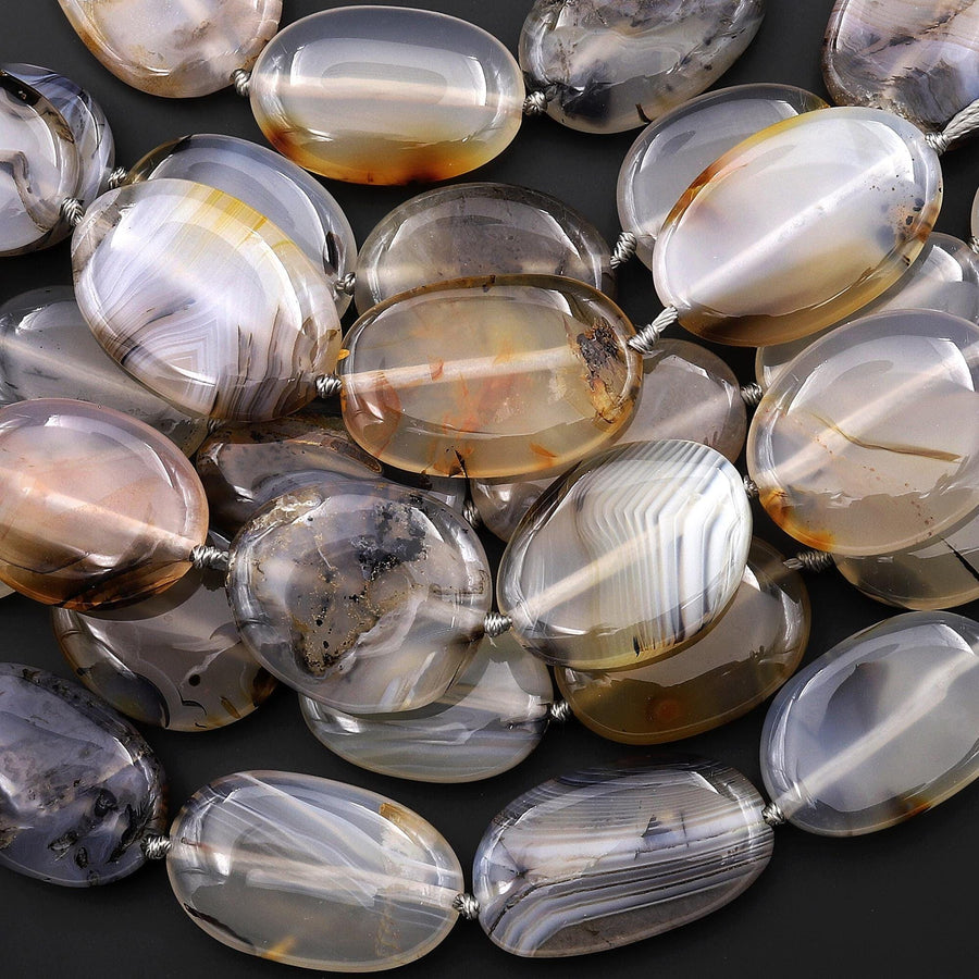 AAA Natural Montana Agate Smooth Oval Focal Beads Highly Polished Amazing Scenic Pattern Dendritic Matrix 15.5" Strand