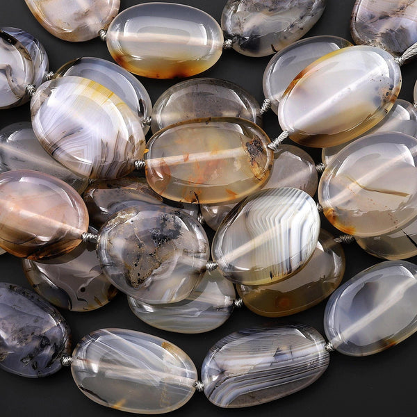 AAA Natural Montana Agate Smooth Oval Focal Beads Highly Polished Amazing Scenic Pattern Dendritic Matrix 15.5" Strand
