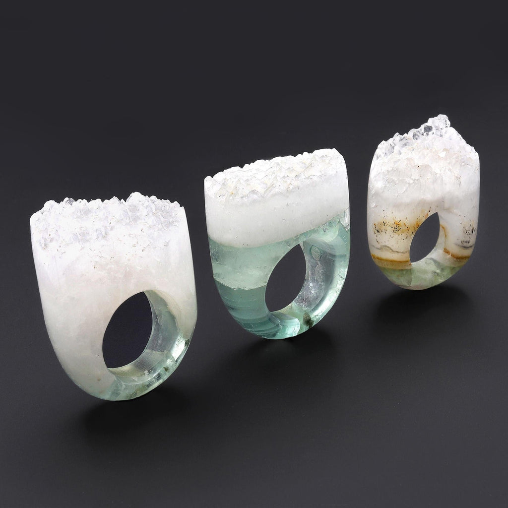 Hand Carved Natural Fluorite Druzy Ring