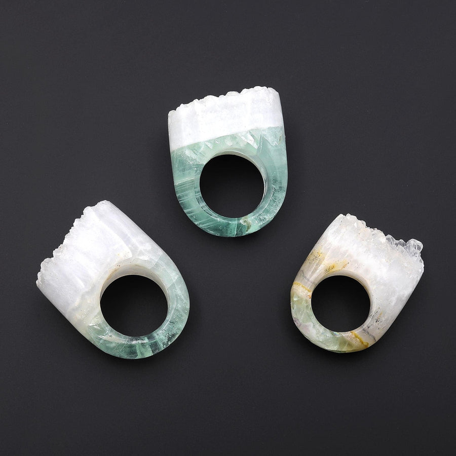 Hand Carved Natural Fluorite Druzy Ring