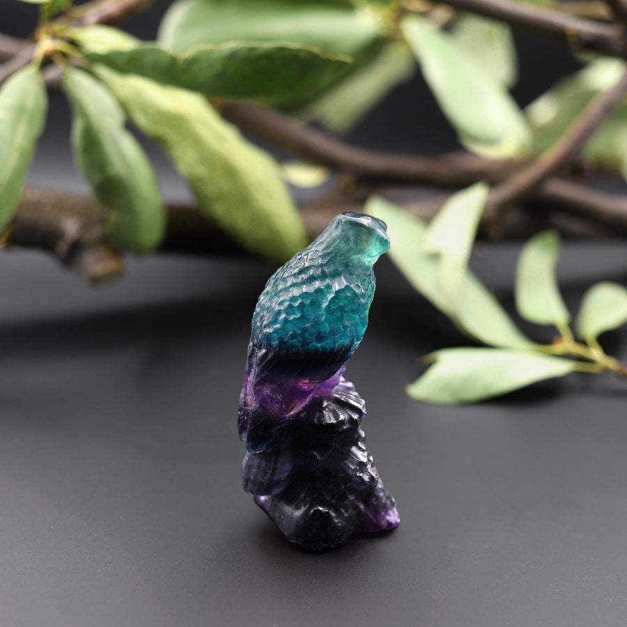 Hand-Carved Natural Candy Fluorite Eagle Figurine Crystal Miniature 2"