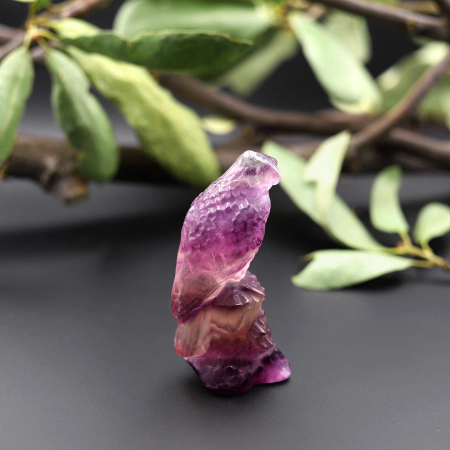 Hand-Carved Natural Candy Fluorite Eagle Figurine Crystal Miniature 2"