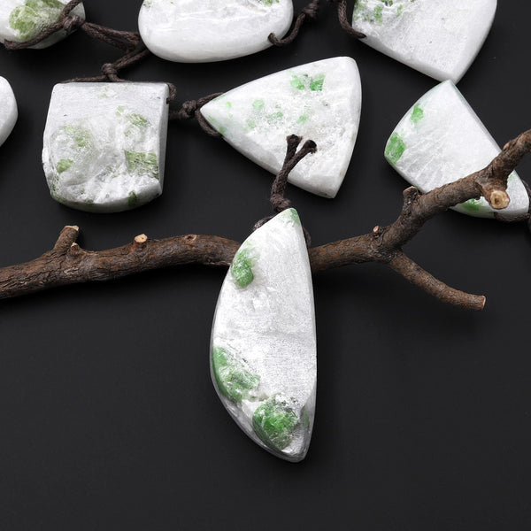 Natural Green Chrome Diopside Druzy Pendant Side Drilled Gemstone