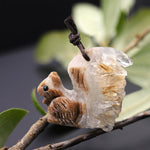 Hand Carved Natural Rock Quartz Druzy Crystal Cluster Squirrel Pendant Drilled Gemstone
