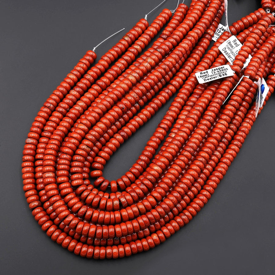 AAA Natural Red Jasper 8mm 10mm 12mm 14mm Smooth Rondelle Beads 15.5" Strand