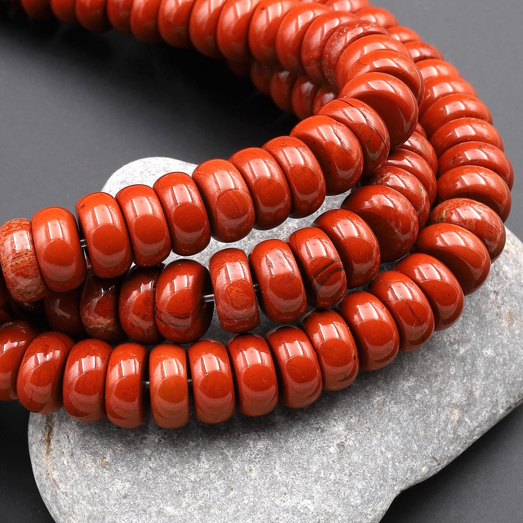 AAA Natural Red Jasper 8mm 10mm 12mm 14mm Smooth Rondelle Beads 15.5" Strand