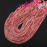 AAA Natural Pink Petrified Rhodonite Carved Heart Beads 4mm Gemstone 15.5" Strand