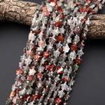 Sparkling Faceted Natural African Bloodstone Beads 10mm Carved Star Gemstone 15.5" Strand