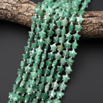 Sparkling Faceted Natural Green Aventurine Beads 10mm Carved Star Gemstone 15.5" Strand