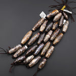 Large Natural Black Laguna Lace Agate Long 40mm Barrel Cylinder Beads 7.5" Strand