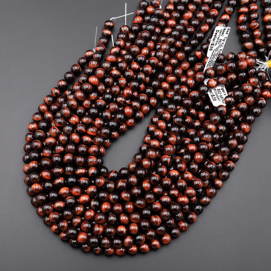 Natural Red Tiger's Eye Beads Smooth Round 4mm 6mm 8mm 10mm 12mm 15.5" Strand