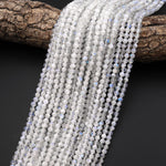 Faceted Translucent Natural Rainbow Moonstone 4mm Round Beads 15.5" Strand