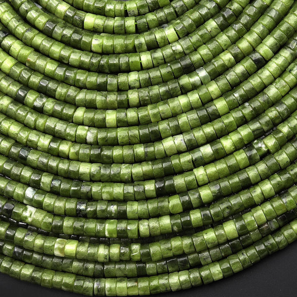 Natural Russian Serpentine Green Jade 4mm Smooth Heishi Rondelle Beads 15.5" Strand