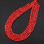 Genuine Red Bamboo Coral Barrel Rice Beads 6mm 15.5" Strand