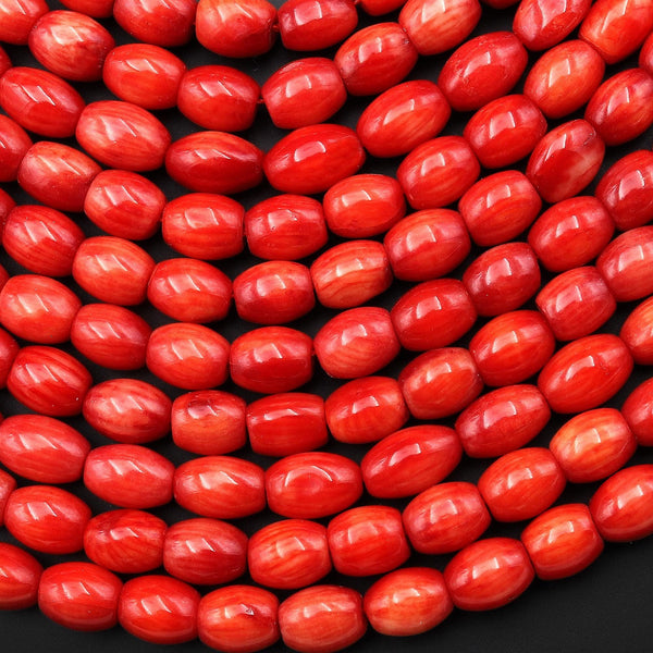 Genuine Red Bamboo Coral Barrel Rice Beads 6mm 15.5" Strand