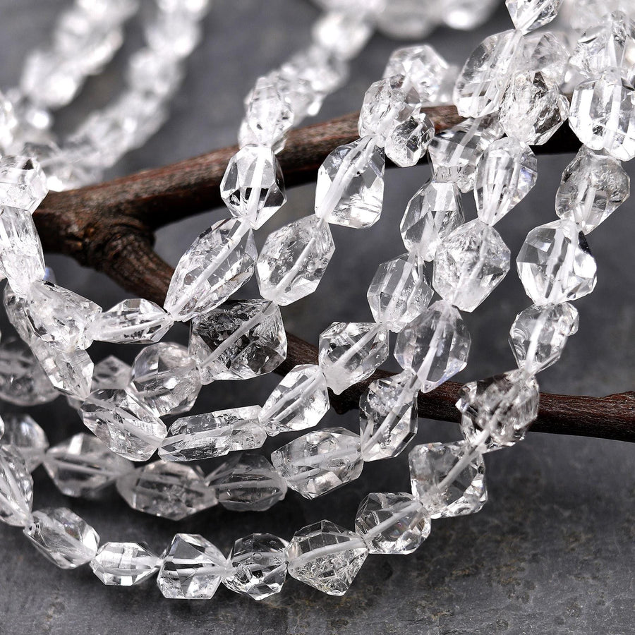 AAA Super Clear Raw Natural Herkimer Diamond Quartz Nugget Beads 16" Strand