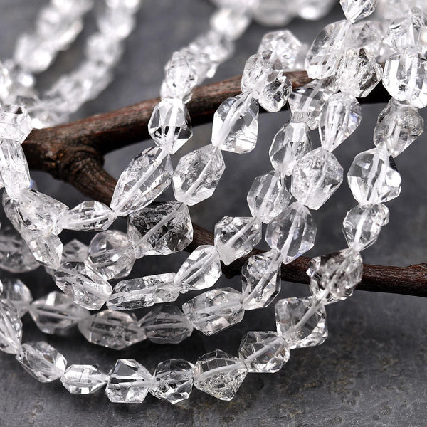 AAA Super Clear Raw Natural Herkimer Diamond Quartz Nugget Beads 16" Strand
