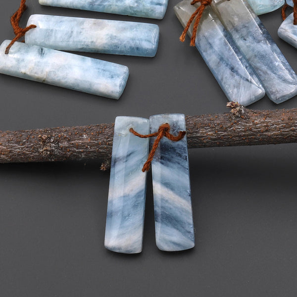 Natural Blue Aquamarine Earring Rectangle Pair Drilled Matched Gemstone Beads BA1
