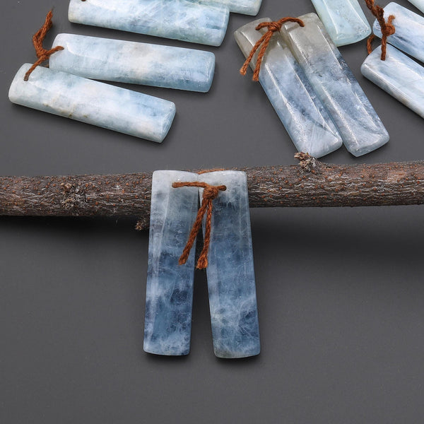 Natural Blue Aquamarine Earring Rectangle Pair Drilled Matched Gemstone Beads BA2