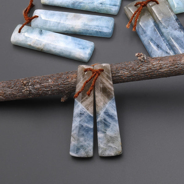 Natural Blue Aquamarine Earring Rectangle Pair Drilled Matched Gemstone Beads BA4