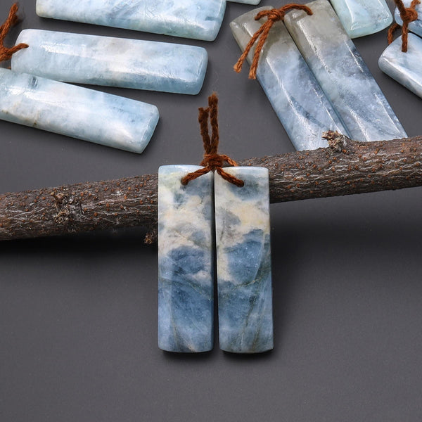 Natural Blue Aquamarine Earring Rectangle Pair Drilled Matched Gemstone Beads BA5