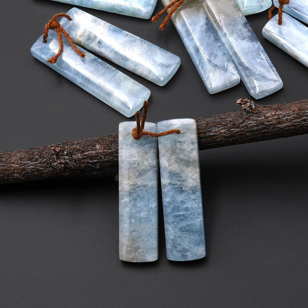 Natural Blue Aquamarine Earring Rectangle Pair Drilled Matched Gemstone Beads A13