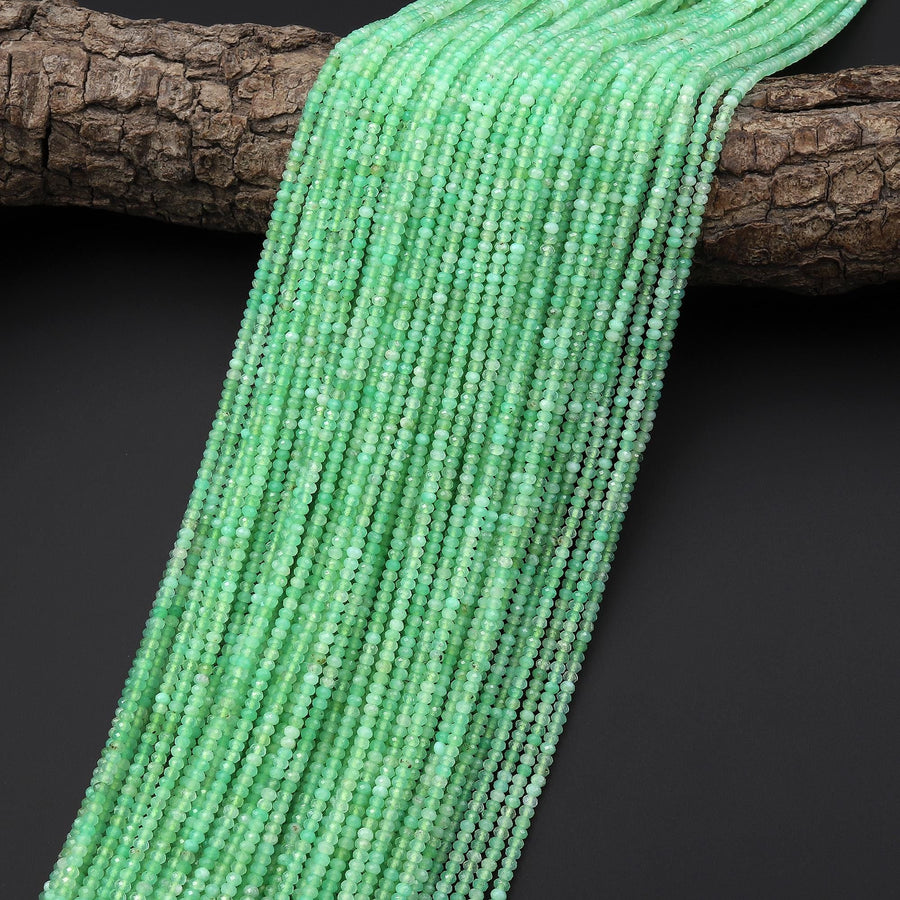 AAA Natural Australian Green Chrysoprase Faceted 2mm 3mm Thin Rondelle Beads 15.5" Strand