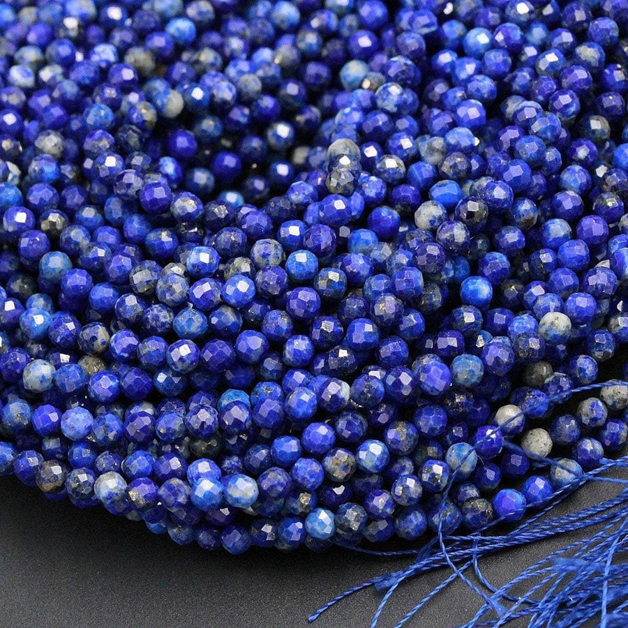 Natural Blue Lapis Lazuli Round Beads 2mm 3mm 4mm 5mm Faceted Round Beads Diamond Cut Gemstone 15.5" Strand