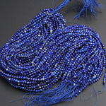 Natural Blue Lapis Lazuli Round Beads 2mm 3mm 4mm 5mm Faceted Round Beads Diamond Cut Gemstone 15.5" Strand