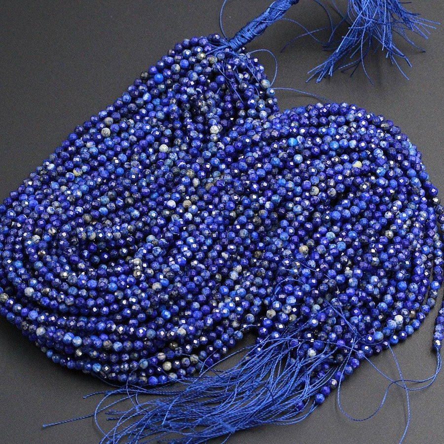 Natural Blue Lapis Lazuli Round Beads 2mm 3mm 4mm 5mm Faceted Round Beads Diamond Cut Gemstone 15.5" Strand