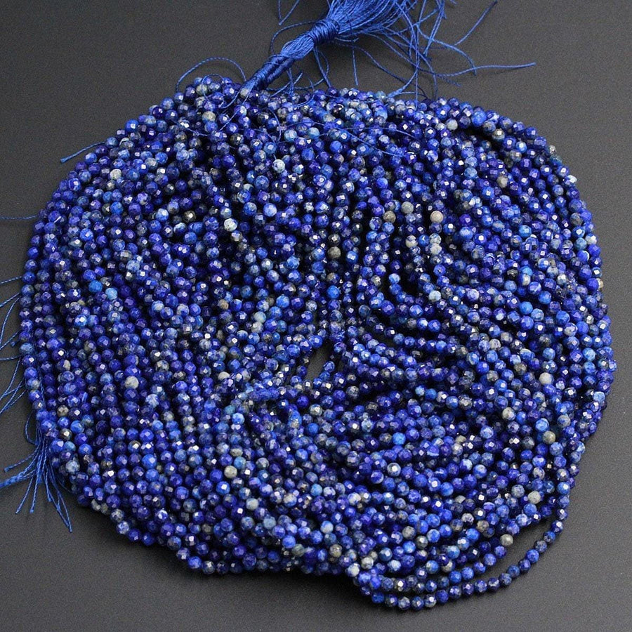 Natural Blue Lapis Lazuli Round Beads 2mm 3mm 4mm 5mm Faceted Round Beads Diamond Cut Gemstone 15.5" Strand