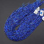 Faceted Natural Denim Blue Lapis 3mm Round Beads Gemstone 15.5" Strand
