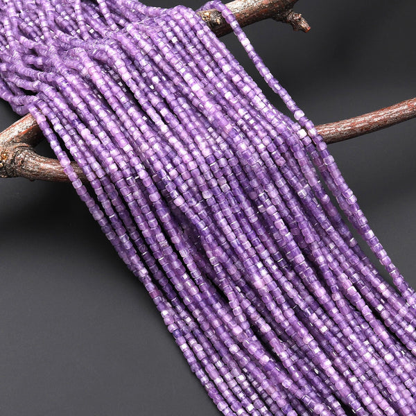 AAA Natural Purple Lepidolite Faceted 2mm Cube Gemstone Beads 15.5" Strand
