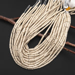 Natural Ivory Fossil Jasper River Stone Long Thin Tube 13x4mm Beads 15.5" Strand