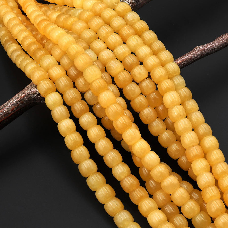 Natural Golden Honey Yellow Calcite 8mm Rounded Barrel Beads 15.5" Strand