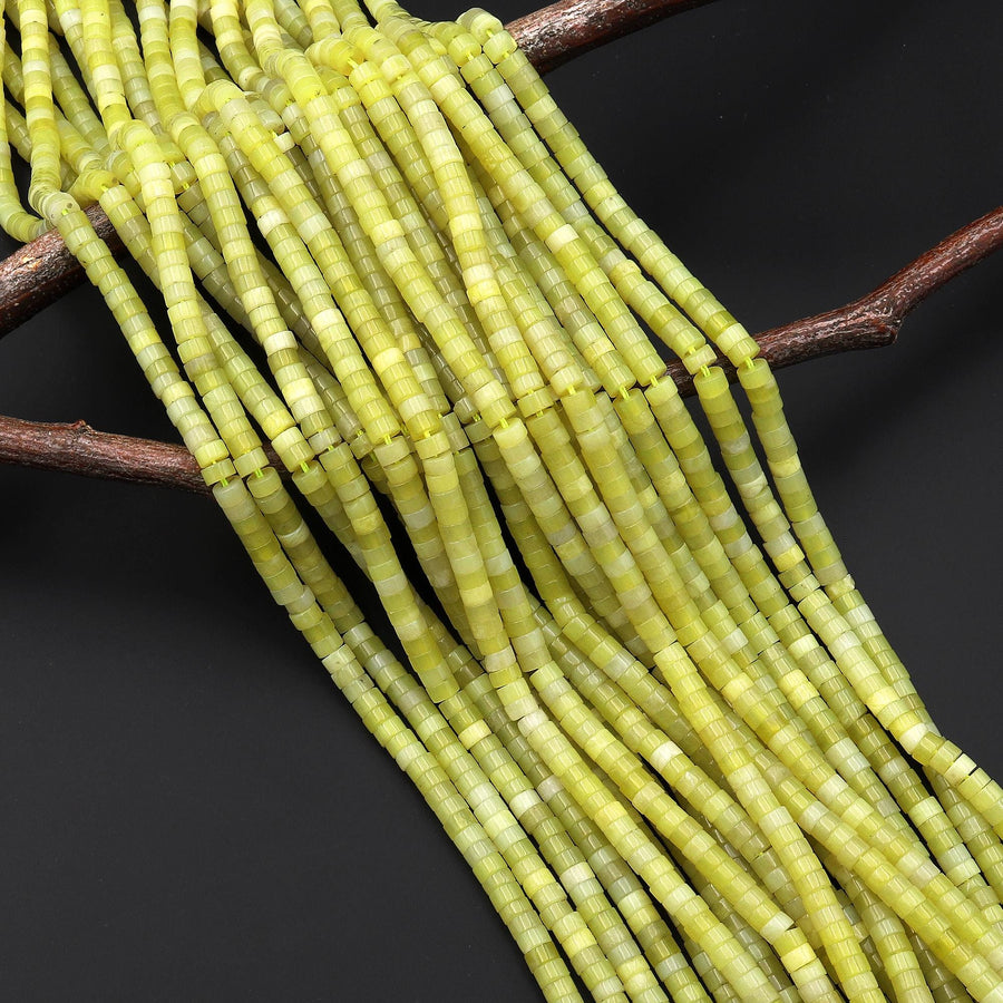 Natural Chartreuse Yellow Green Jade 4mm Heishi Gemstone Beads 15.5" Strand