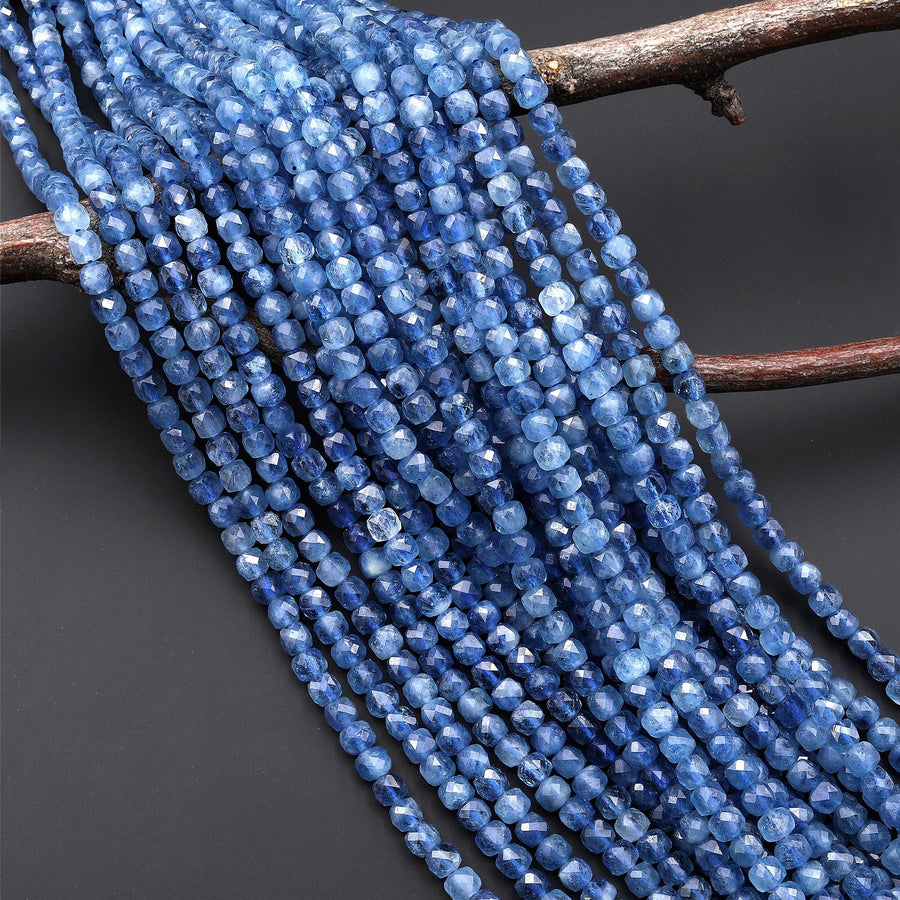 AAA Translucent Natural Santa Maria Blue Aquamarine Faceted 4mm Cube Dice Beads Birthstone Gemstone 15.5" Strand