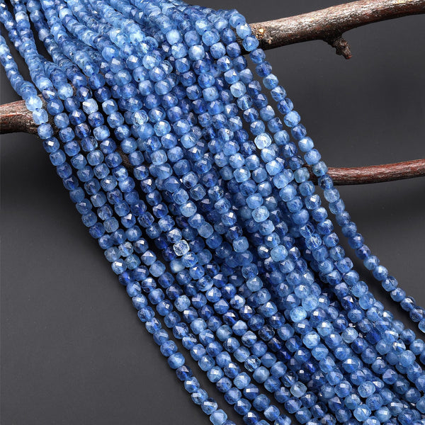 AAA Translucent Natural Santa Maria Blue Aquamarine Faceted 4mm Cube Dice Beads Birthstone Gemstone 15.5" Strand