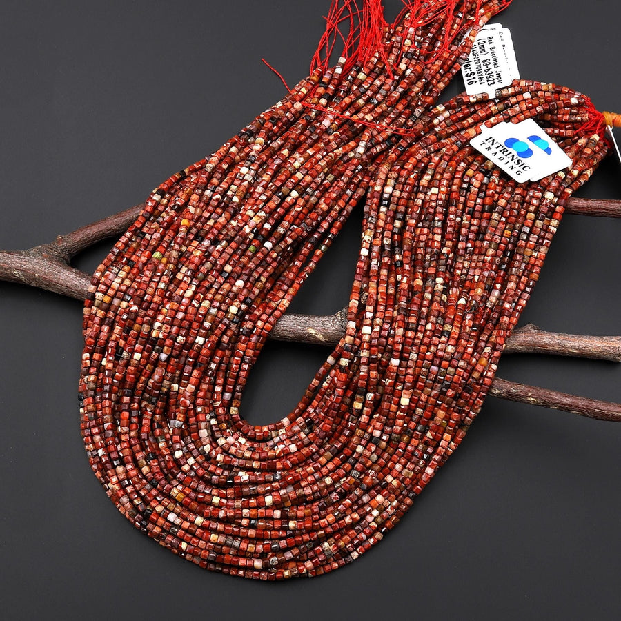 AAA Natural Red Brecciated Jasper Faceted 2mm Gemstone Cube Beads 15.5" Strand