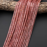 Natural Strawberry Quartz Thin Long Tube Beads 13x4mm 15.5" Strand