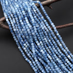 Faceted Natural Blue Aquamarine 4mm Cube Beads Translucent Birthstone Gemstone 15.5" Strand