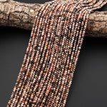 Natural Rhodochrosite 3mm Faceted Rondelle Beads Black Iron Matrix Micro Diamond Cut Gemstone 15.5" Strand