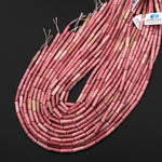 Natural Pink Petrified Rhodonite Thin Long Tube Beads 13x4mm 15.5" Strand