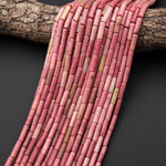 Natural Pink Petrified Rhodonite Thin Long Tube Beads 13x4mm 15.5" Strand