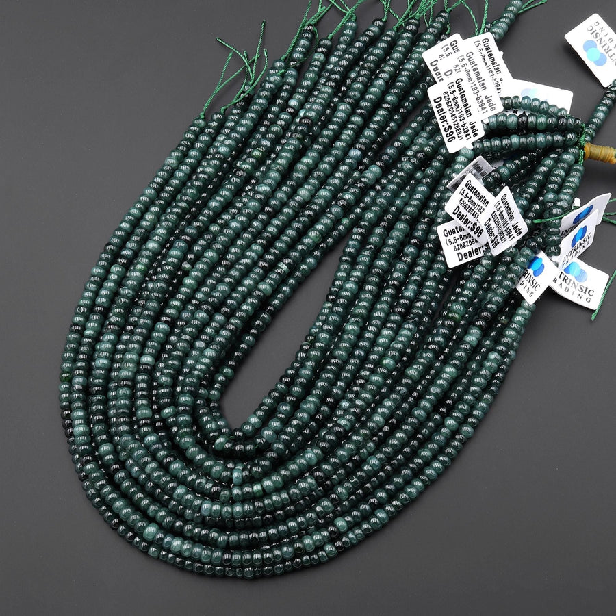 AAA Natural Guatemalan Dark Blue Green Jade Smooth Rondelle 6mm Beads 15.5" Strand
