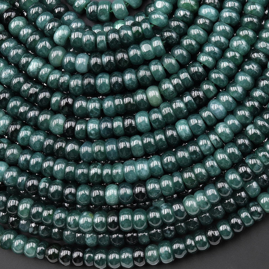 AAA Natural Guatemalan Dark Blue Green Jade Smooth Rondelle 6mm Beads 15.5" Strand