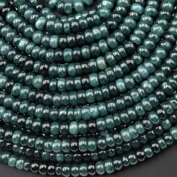 AAA Natural Guatemalan Dark Blue Green Jade Smooth Rondelle 6mm Beads 15.5" Strand