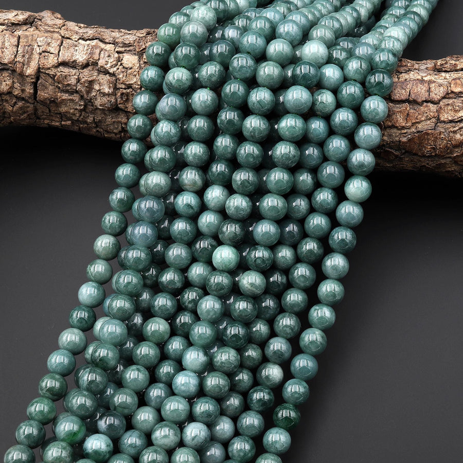 Rare AAA Natural Guatemalan Green Jade 6mm 8mm Smooth Round Beads 15.5" Strand